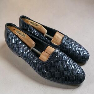 Vintage Volare Basket Weave Shoes Black Leather Handmade In Italy Mens 10.5 M
